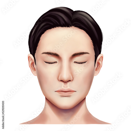 目を閉じた男性の正面顔イラスト　ラスター素材