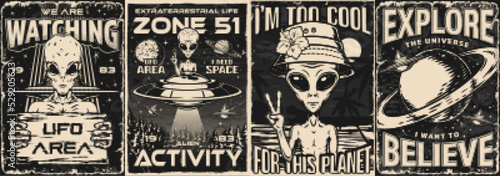 Alien activity set posters monochrome