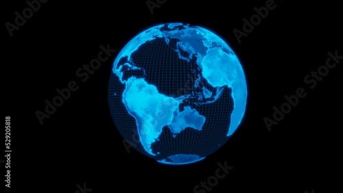 3D Rendering of digital hologram planet earth with glowing led blue color for advertising or news. global technology.