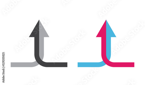 Two arrows merging, icon, vector collaboration, partnership, alliance, joining and growth concept for graphic design, logo, website, social media, mobile app.