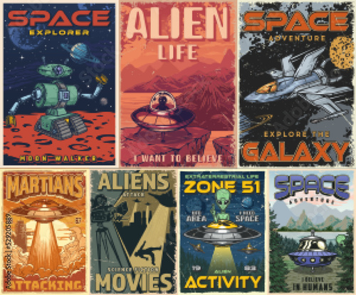 Space explorer set colorful posters