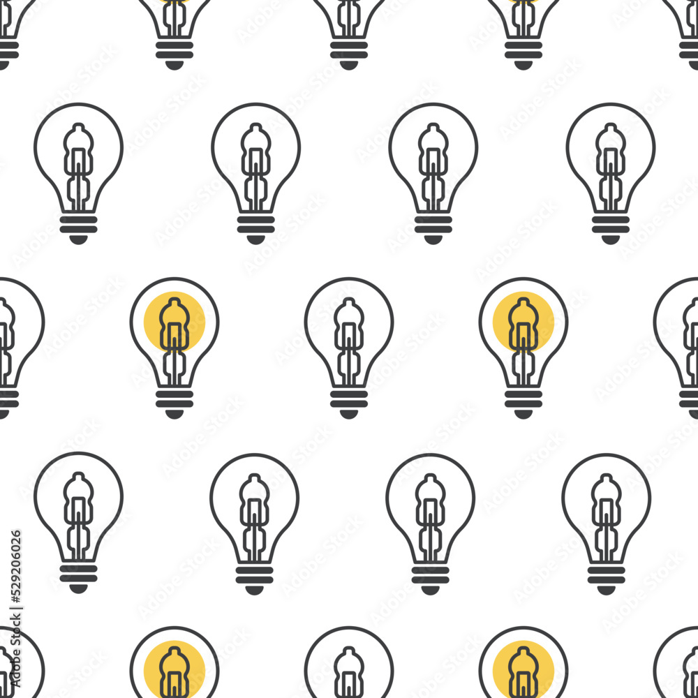 Seamless pattern with halogen light bulb. Modern linear vector pattern with bulbs off and on Seamless pattern with halogen light bulb. Modern linear vector pattern with bulbs off and on