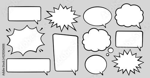 Speech Bubble in pop art style, doodle concept,Vector iilustration. Quotes bubble, cloud, explosion, frame. Comic style quotation frames on grey background