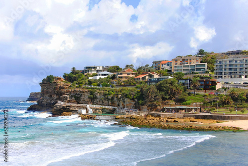 View of Bronte Beach coastline in Australia on a cloudy day photo