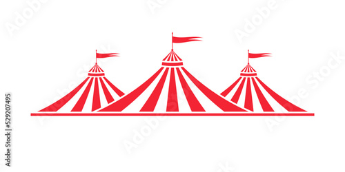 Circus tent icon or logo. Carnival, festival, fair marquee top sign. Funfair symbol. Vector illustration.