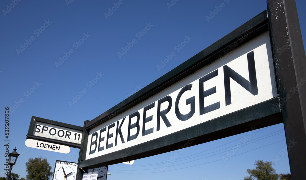 steam trains at steamfestival, beekbergen, loenen, veluwe, gelderland netherlands, nostalgia, industrial heritage, historic, trainstation sign, 