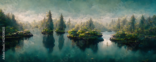 Fotografia fantastic flooded forest with lake and trees in fantasy style