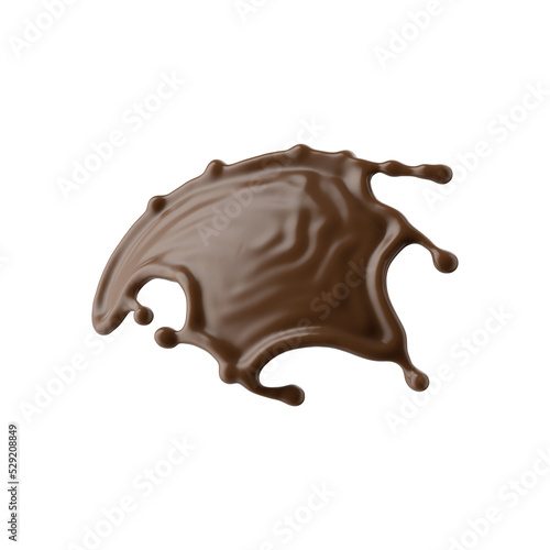 3d render, chocolate splash, cacao drink or coffee, splashing cooking ingredient. Brown beverage. Abstract wavy liquid clip art isolated on transparent background