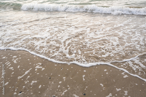 Seashore landscape. Summer holiday destination in Italy. Sandy beach in sunlight.