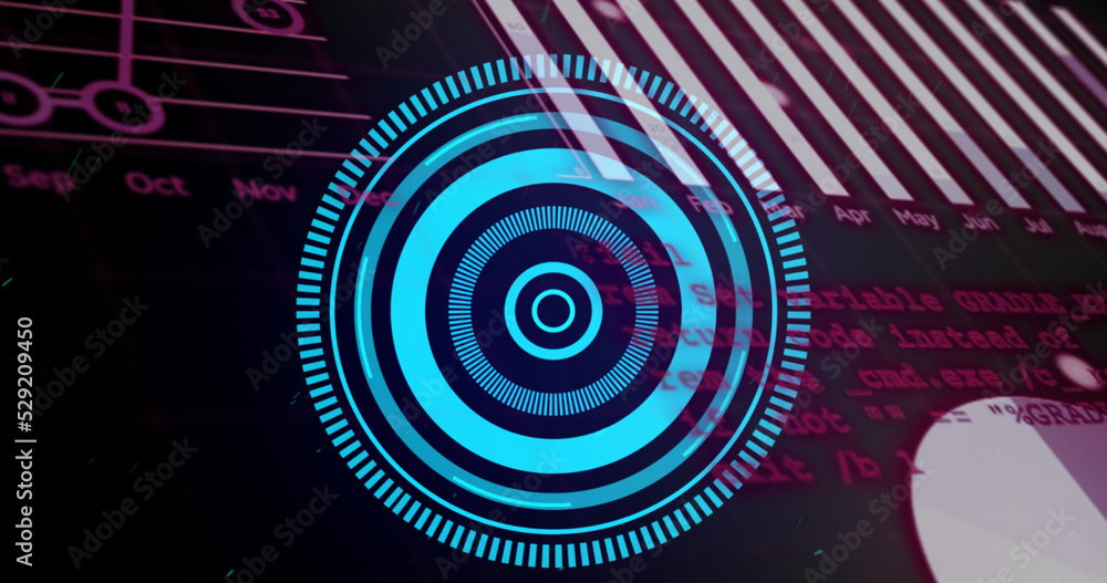 Fototapeta premium Image of digital data processing and scan scoping over clack background
