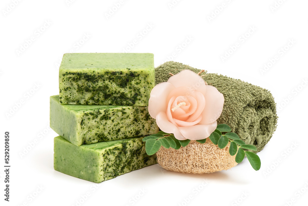 Moringa extract used to make soap isolated on white background. Moringa extract used to make soap isolated on white background.