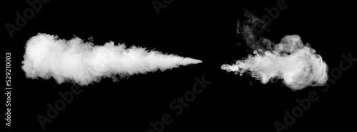 Flowing smoke isolated on black background. Paint splashing. Exploding white powder. Wide abstract illustration