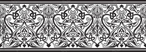 Vector seamless monochrome oriental ornament. Endless black Arabic patterned border, frame. Persian painting. Suitable for sandblasting, laser and plotter cutting