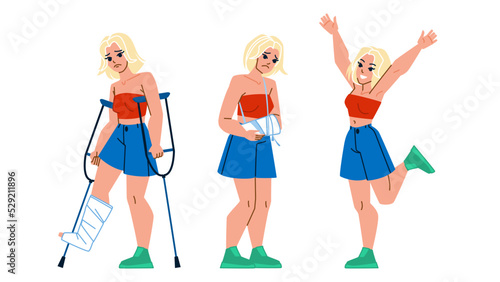 fracture woman vector. leg hand broken, bone injury, accident pain, arm patient, medical person care fracture woman character. people flat cartoon illustration