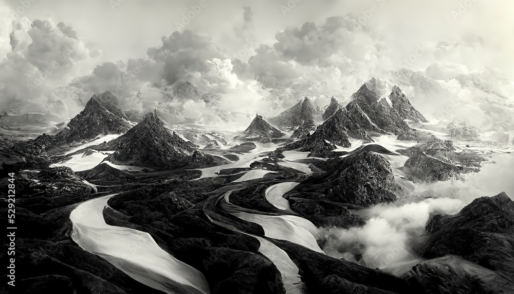 Watercolor mountain background. Landscape with mountains in a