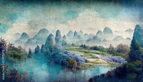 Fotografie, Obraz Watercolor mountain background
