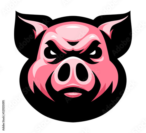 Pig head icon. Swine logo. Animal label. Piggy mascot. T shirt print.