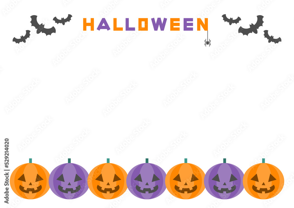 ハロウィンのフレームイラスト: かぼちゃお化けとコウモリ