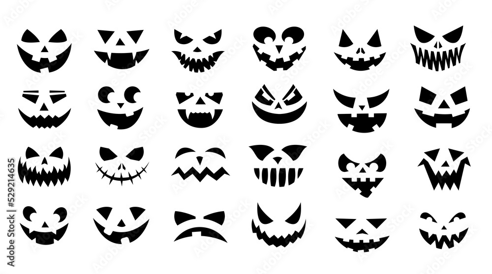 Coleção de vetores de halloweenpumpkin face clipart, conjunto de cara  assustadora halloween element.