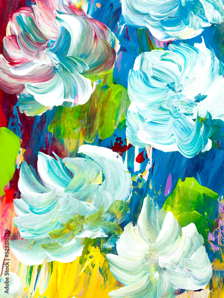 Abstract flowers, original hand drawn, impressionism style, color texture, brush strokes of paint,  art background.