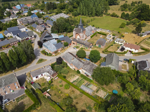 Parfondeval , France - Aerial view of the beautiful French village of Parfondeval during the summer