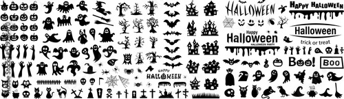 Big set of silhouettes of Halloween on a white background.