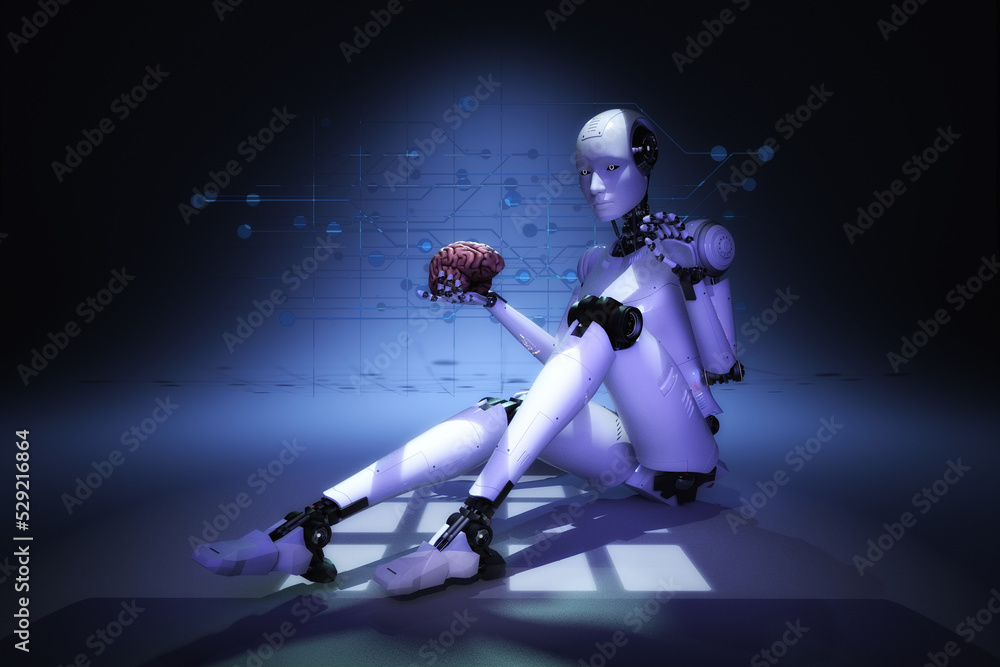Artistic 3D illustration of a cyborg