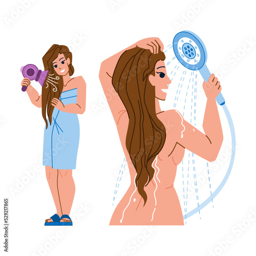 shower woman vector. bathroom water, girl wash, body bath skin care shower woman character. people flat cartoon illustration