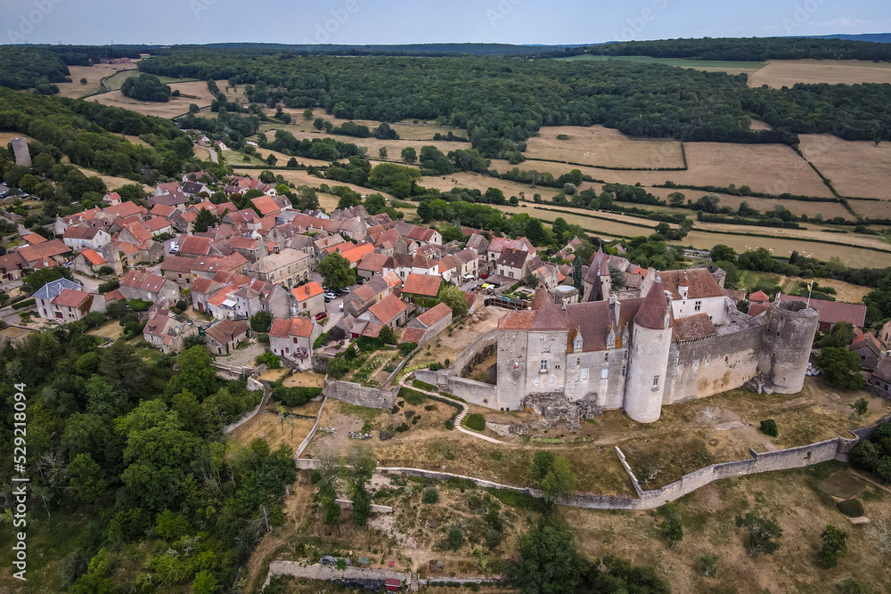 Aerial view above the plus beaux Village of Châteauneuf in France 