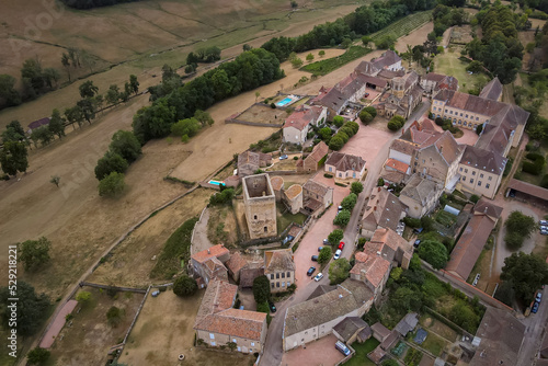 Aerial view of the beautiful french village of Semur-en-Brionnais during summer