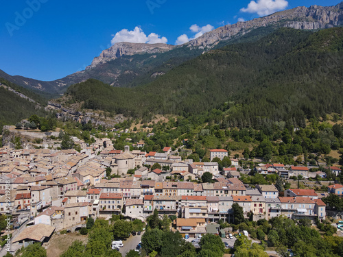 Aerial view of the Plus Beaux Villages de France of Châtillon-en-Diois