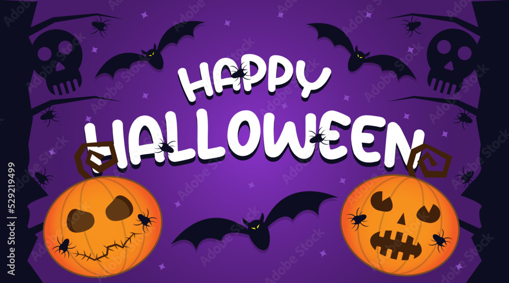 Happy halloween text banner. Halloween party, halloween night background. Halloween festival on a terrifying night.
