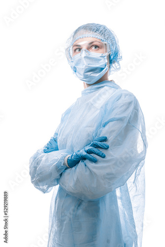 Obraz na płótnie female doctor in medical mask on the face and gloves on a white background w salonie