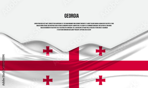 Georgia flag design. Waving Georgian flag made of satin or silk fabric. Vector Illustration.