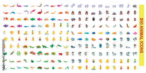 Wallpaper Mural 200 animal icons set. Cartoon illustration of 100 animal icons vector set isolated on white background Torontodigital.ca