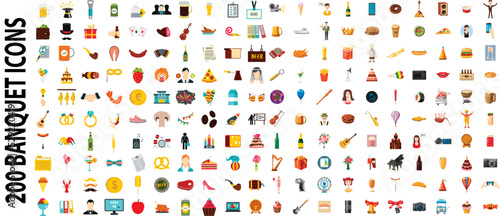 200 banquet firm icons set in flat style for any design vector illustration
