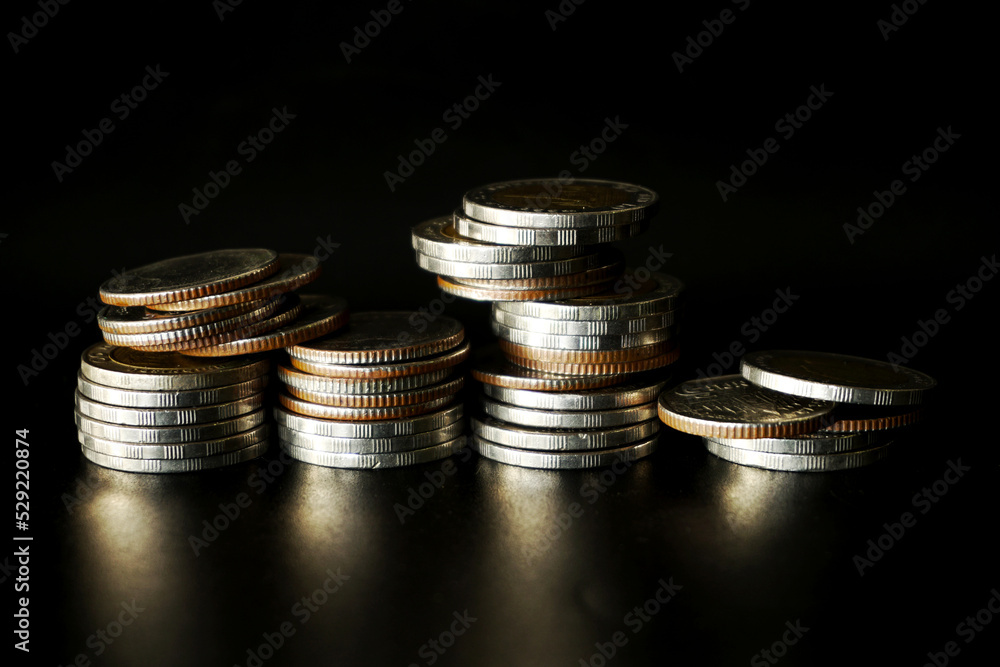 custom made wallpaper toronto digitalStack of money coin on black background, Saving money concept