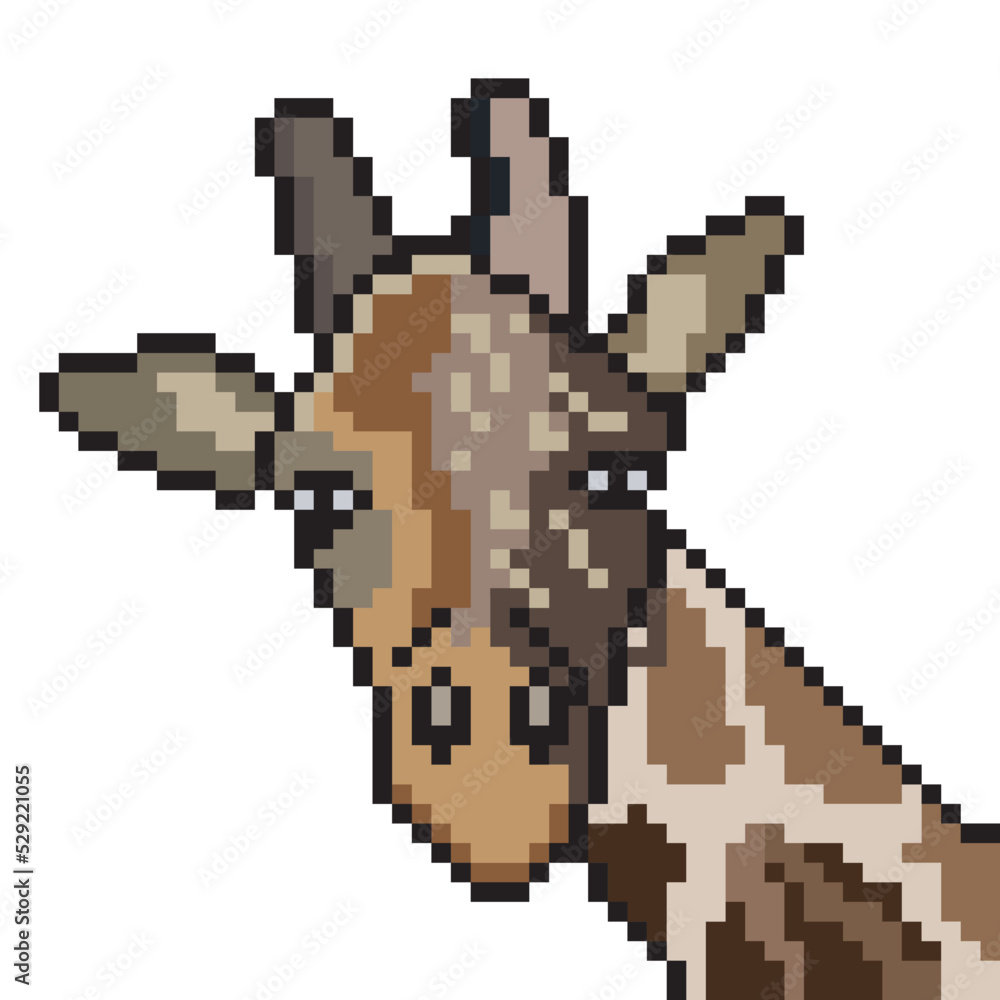 Pixel art with giraffe head isolated on white background. Pixel art with giraffe head isolated on white background.