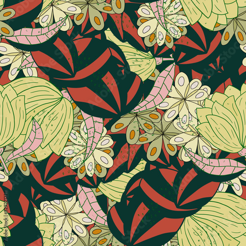 Abstract colorful fantasy messy doodle flower seamless pattern. Creative floral background. Ditsy floret texture.