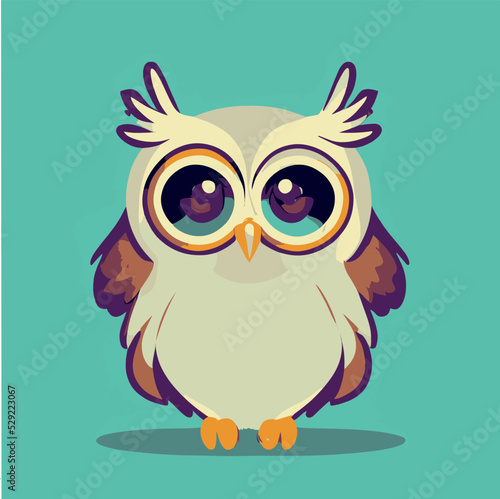 Cute flat howl vector illustration. Cartoon, happy graphic design. Colorful bird. Hipster, vintage design.