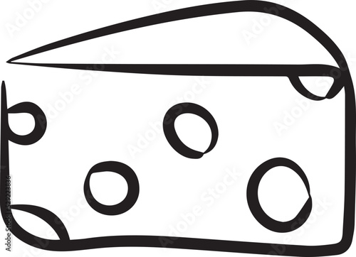 Simple Vector Slice of Cheese line icon hand drawn, doodle and cartoon style
