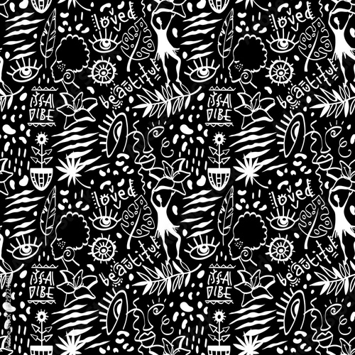 Slika na platnu African Tribal Seamless Pattern in black and white