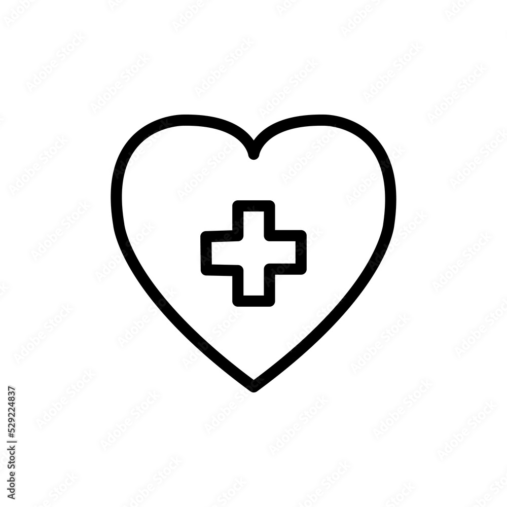 Cross inside heart line style icon design of Medical care hygiene health emergency aid exam clinic and patient theme Vector illustration Cross inside heart line style icon design of Medical care hygiene health emergency aid exam clinic and patient theme Vector illustration