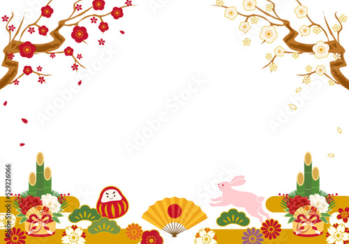 2023年のお正月の縁起物のベクターイラスト背景(セール、初売り、バナー,ポスター)