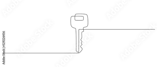 One continuous line drawing of house key. Real estate and password and security concept in simple sketch style. Editable stroke. Doodle vector illustration