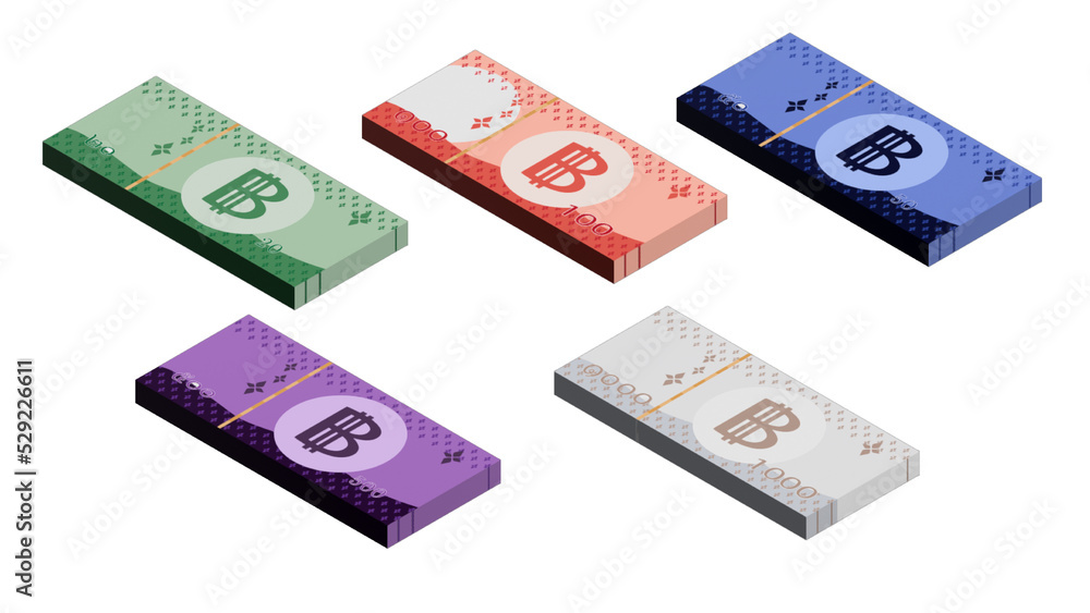 Baht Thai (THB) note 20 thai baht, 50 thai baht, 100 thai baht, 500 ...