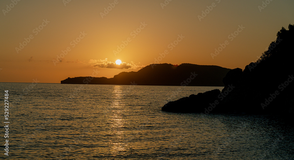 Journey. Sunset at sea. Montenegro.