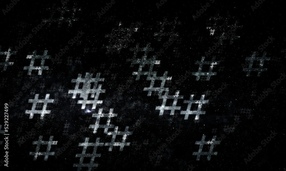 White  hashtag random pattern background. 3d illustration.