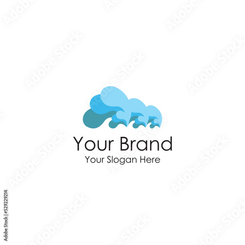 simple wave water iconic blue logo premium