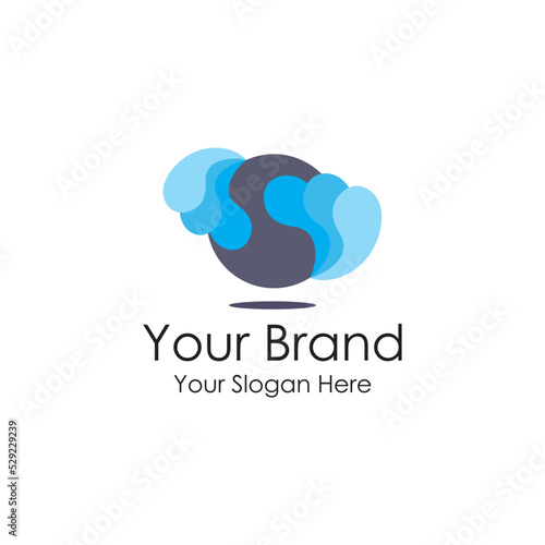simple wave water iconic blue logo premium